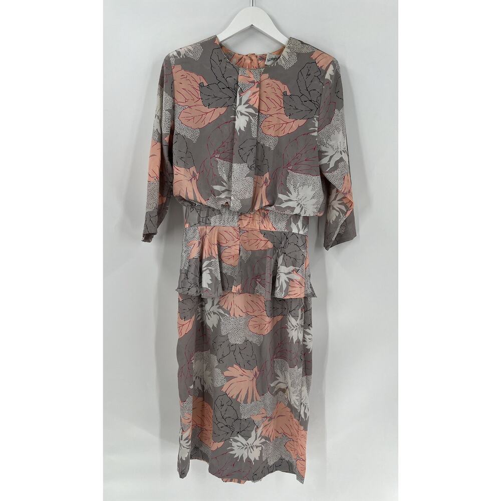 Willys Influence Vintage Dress Womens 12 Gray Pink Floral Print Satin Maxi Long